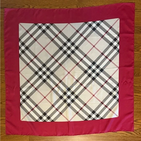 Burberry Red and Black Silk Checkered Scarf - Picture 2 of 3